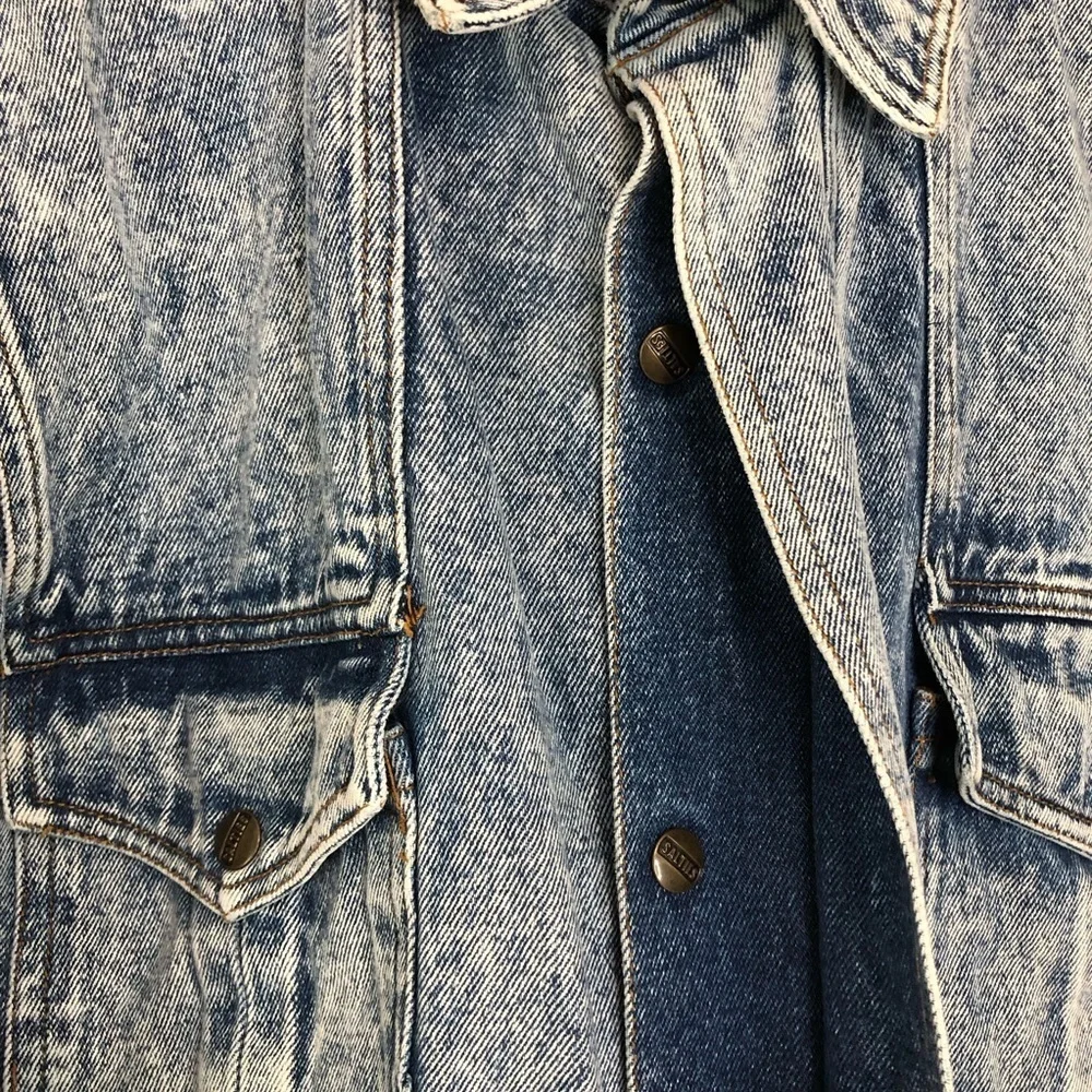 Vintage Salties Acid Wash Denim Jacket Plaid Insert Large Y2K